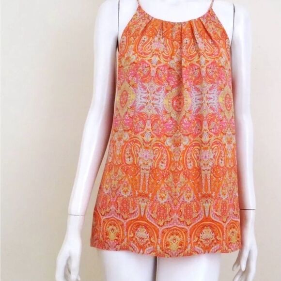 Violet + Claire Size L Orange Paisley Scoop Neck Polyester Sleeveless Cami Tank - Picture 1 of 7